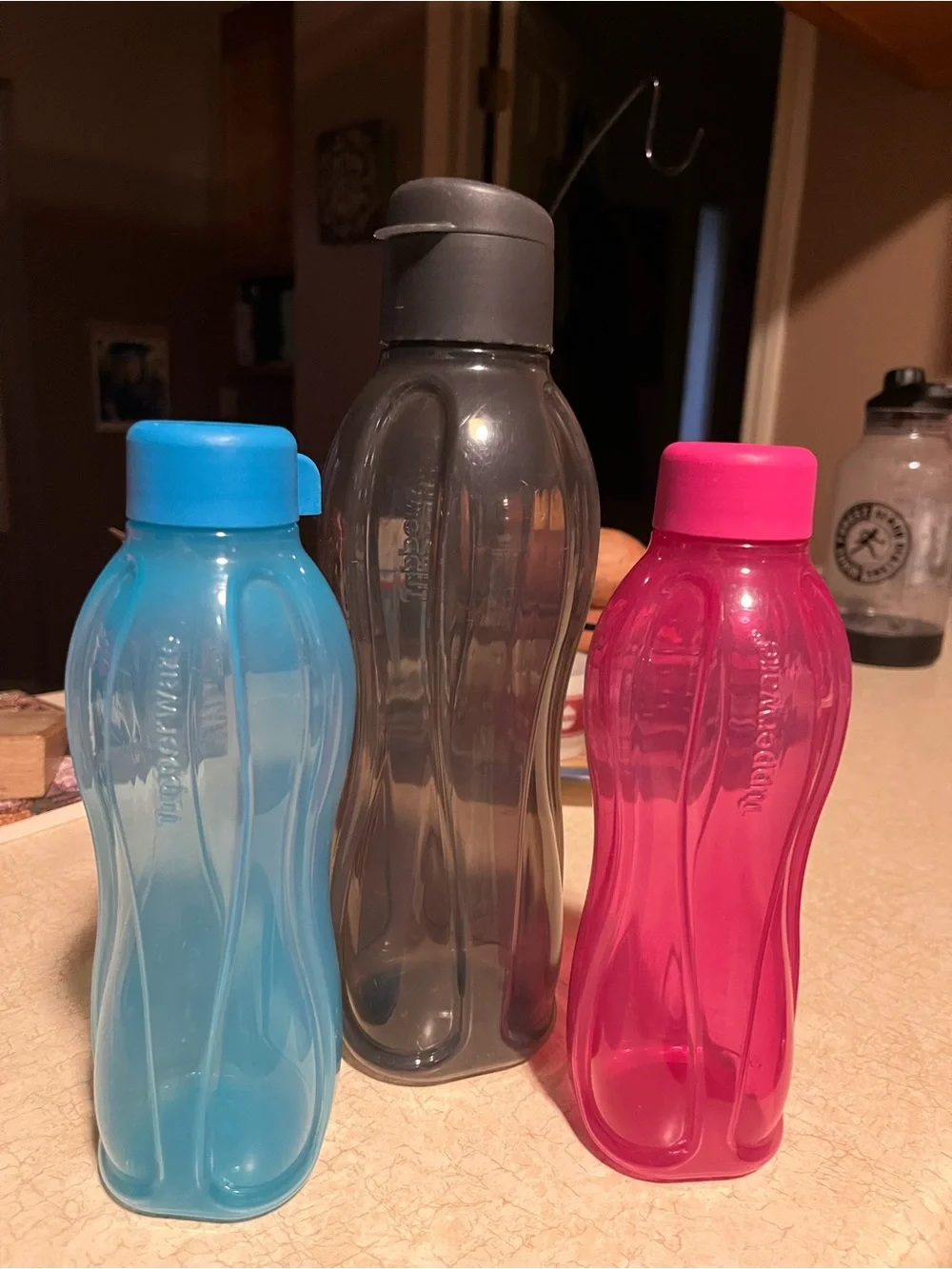 Tupperware Blue, Gray and Pink Eco Bottles - Set of 3